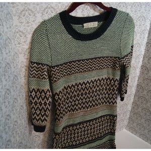 Pink Rose XS Sweater Dress Green Brown Black Diamond Sheath Body Con